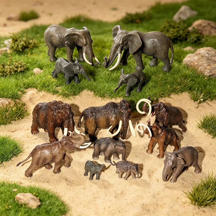 Figurine réaliste en plastique d'éléphant, de mamouth poilu et d'animaux sauvages, modèle de collection, jouet éducatif scientifique pour la décoration