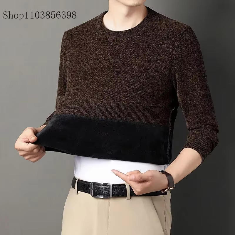 Pull homme laine chaud pulls col rond tricot hiver Fit hauts mâle épais tricots hommes pulls chemise à bascule grande taille 4XL 3XL
