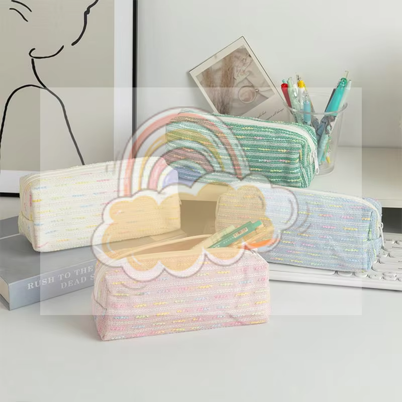 Pochette à crayons, jolie trousse à crayons avec des lignes colorées polyvalentes et un sac de rangement de grande capacité