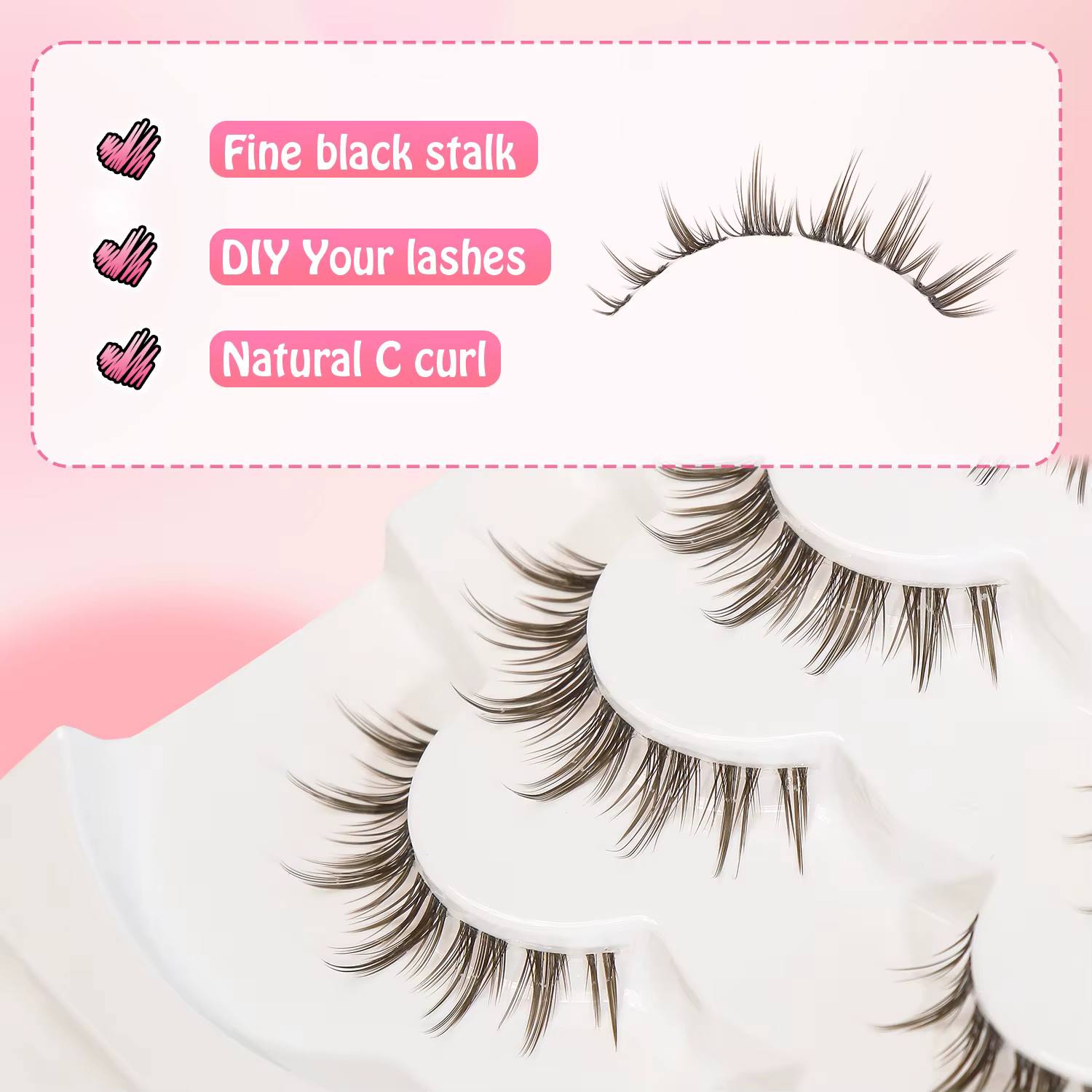 7 paires de faux cils brun foncé