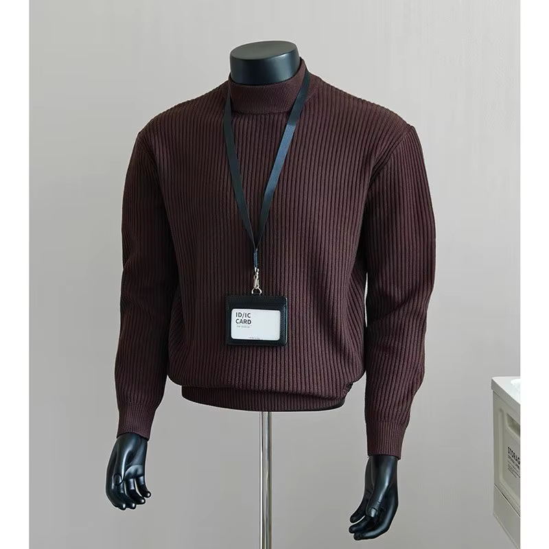 Pull tricoté haut de gamme pour homme, style décontracté américain, à rayures, col semi-montant, collection Printemps-Automne 2026