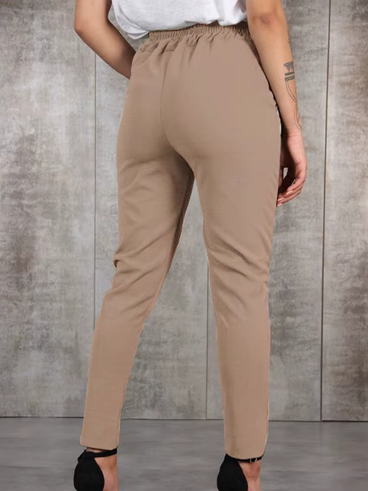 Femmes crayon pantalon printemps automne taille haute poche mince solide pantalon ARJ-K03