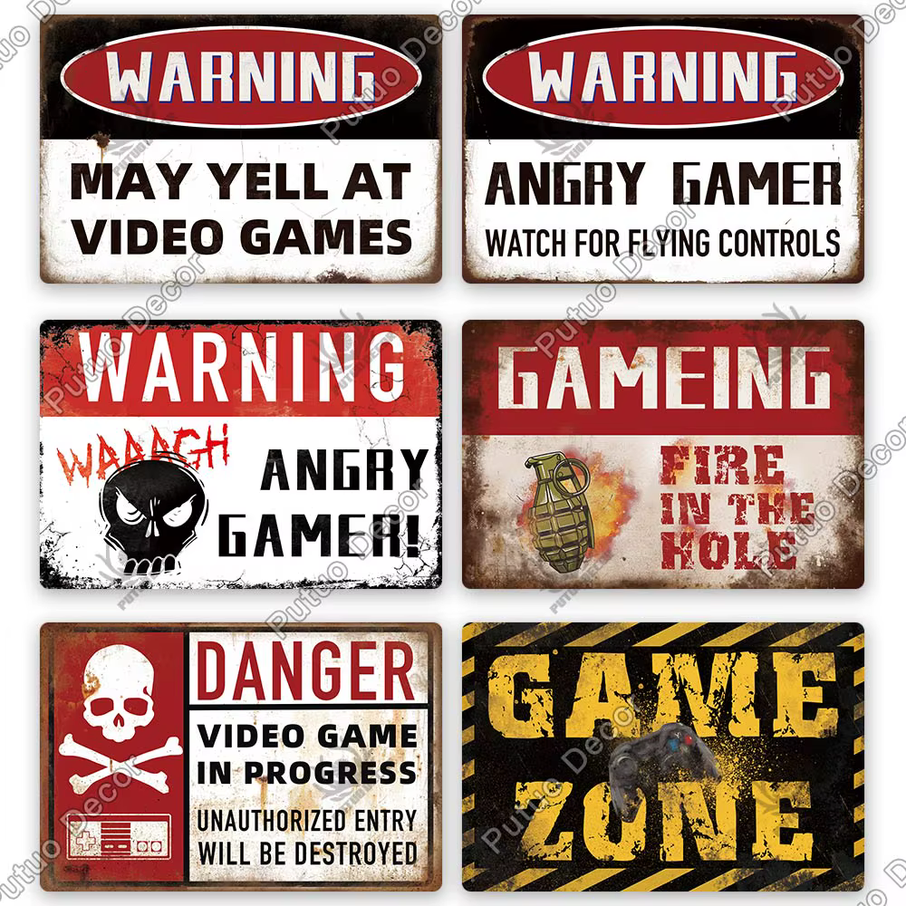 Putuo – panneaux métalliques amusants pour Gamer, Vintage, en étain, pour Gamer au travail, signes rétro pour maison, Club, salle de jeux, grotte d'homme, décoration murale