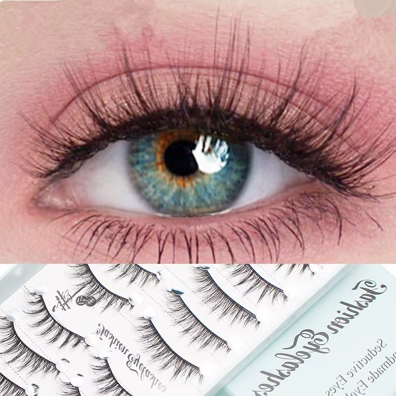 10 paires de faux cils naturels longs et effilés effet œil de chat