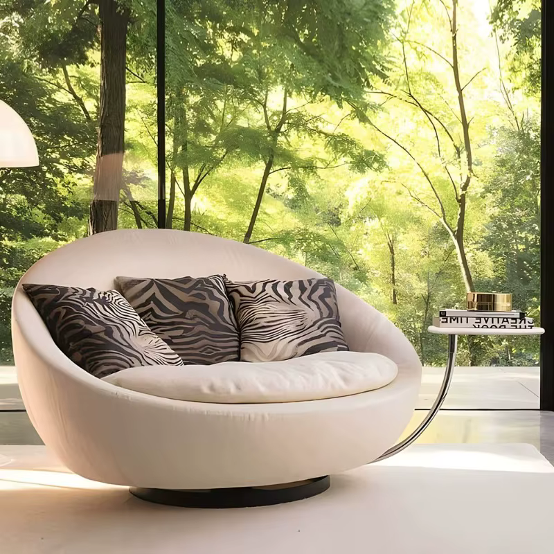 Fauteuil pivotant d'appoint, fauteuil de salon rond, design moderne, luxe, en cuir, canapé inclinable, velours, style nordique