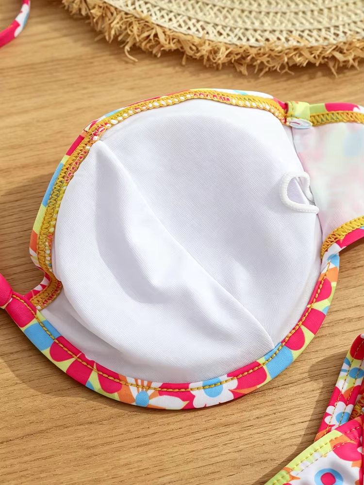 Rinabe Maillot de bain bikini à imprimé floral, dos nu, coupe haute, deux pièces, tenue de plage