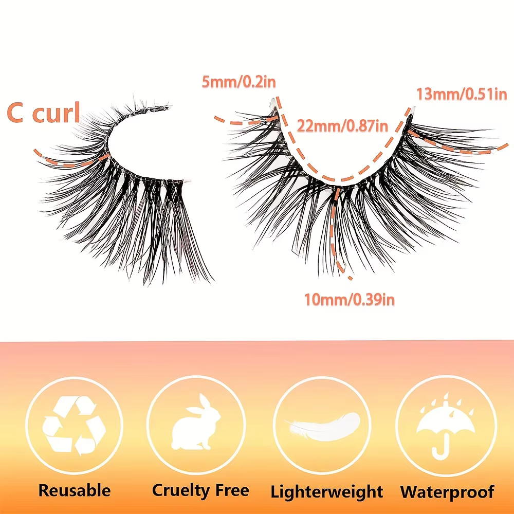 7 paires de faux cils transparents secs