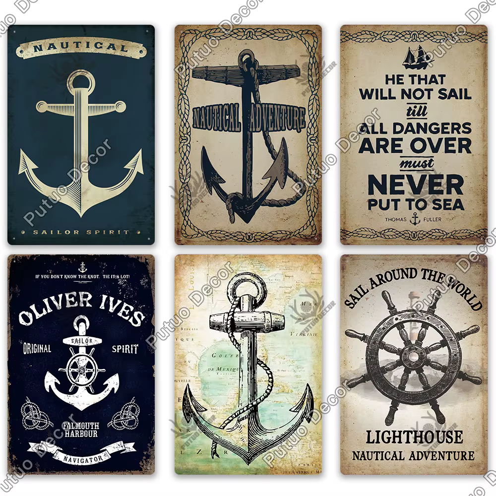 Putuo – panneau de Navigation en étain, signes métalliques, Art de rêve nautique Vintage pour plage, maison, bord de mer, homme, grotte, décoration murale