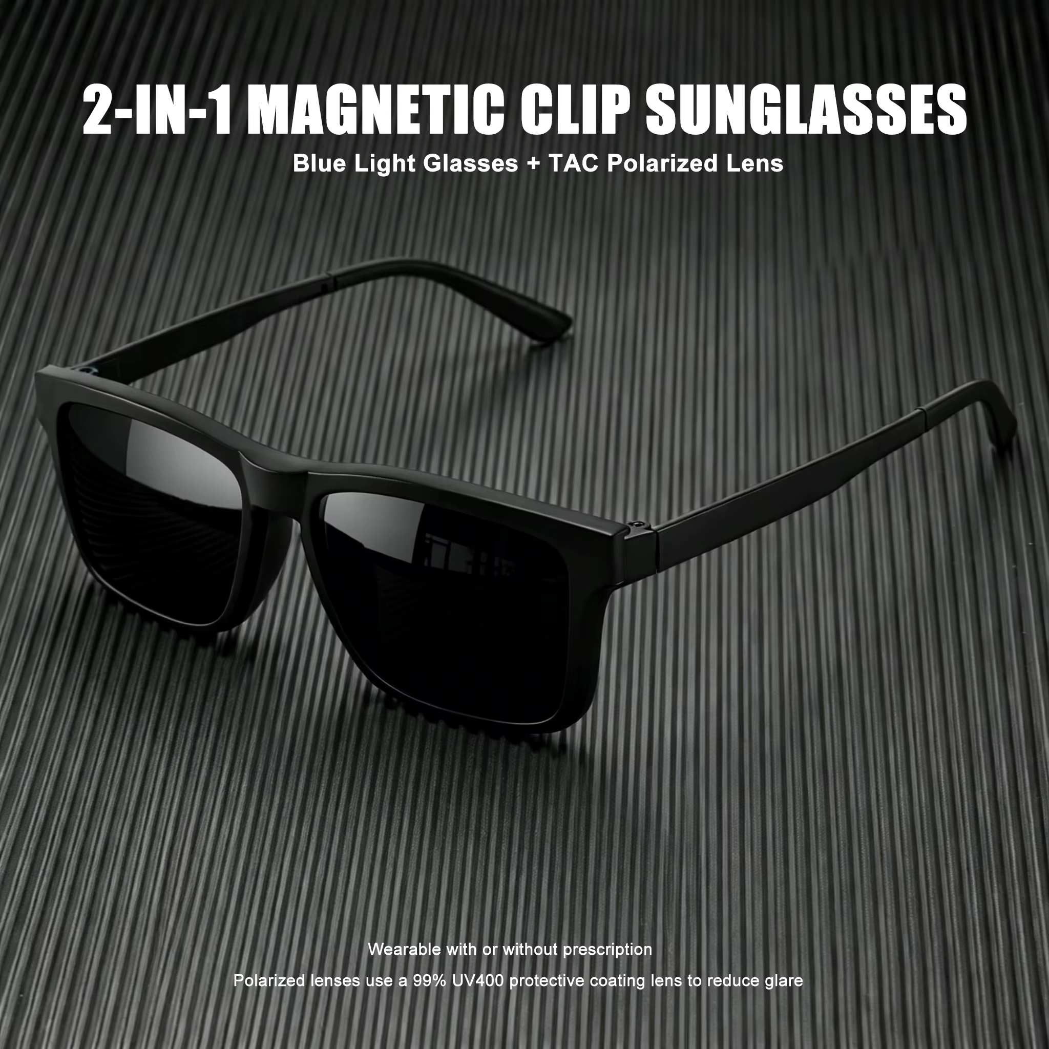 Lunettes de soleil magnétiques à clipser avec monture anti-lumière bleue, lunettes polarisées 2-en-1 pour la conduite et les activités de plein air