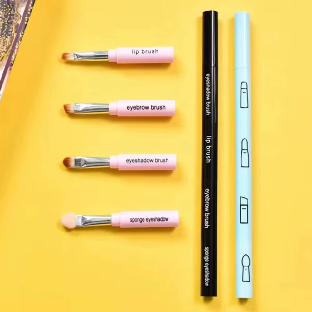 Taille de voyage 4 en 1 pinceau de maquillage Portable avec poignée en plastique fard à paupières pinceau à lèvres outil de maquillage multi-usage