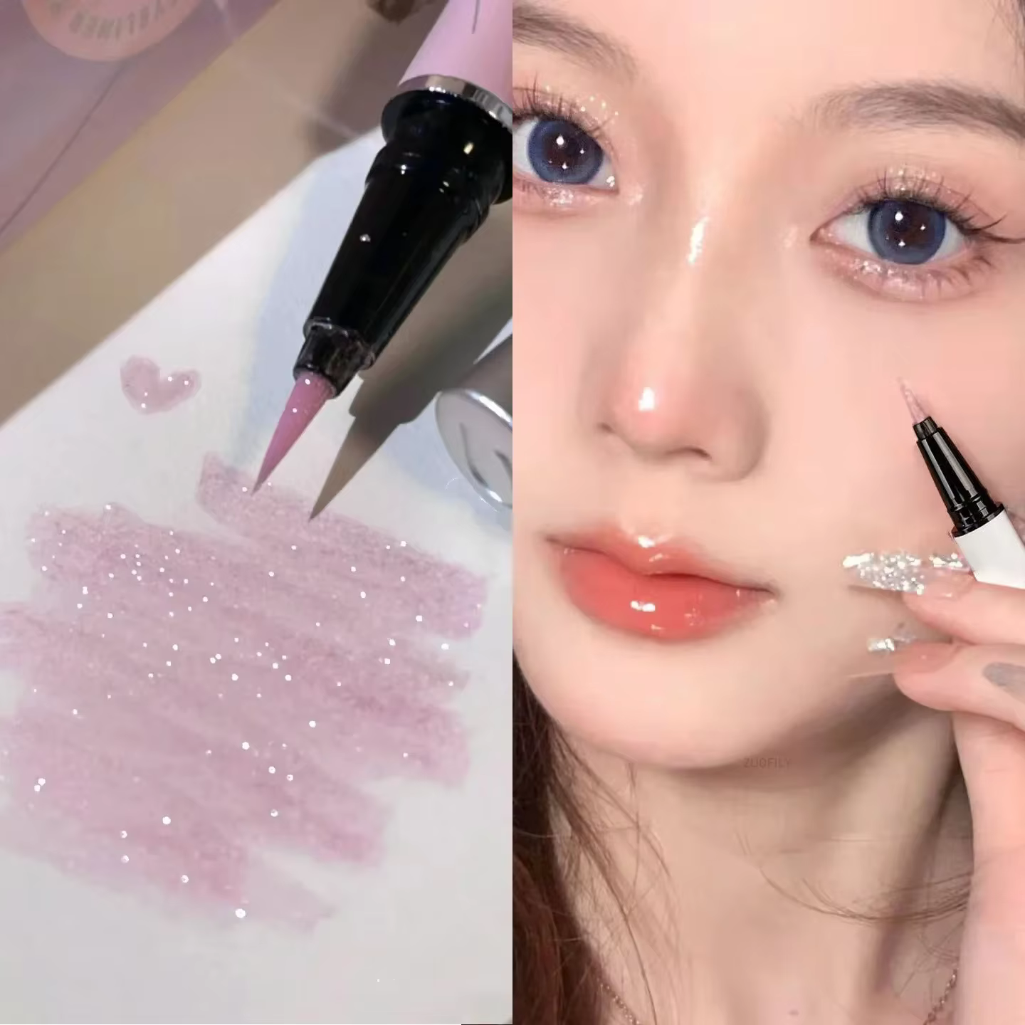 Stylo ver à soie couché à paillettes