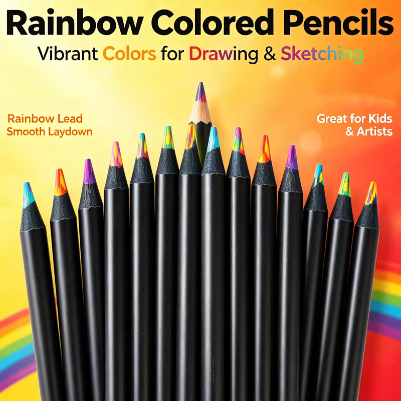 8-24 crayons arc-en-ciel de grande taille de différentes couleurs, crayons arc-en-ciel colorés en bois pour enfants et adultes, crayons multicolores pour le dessin