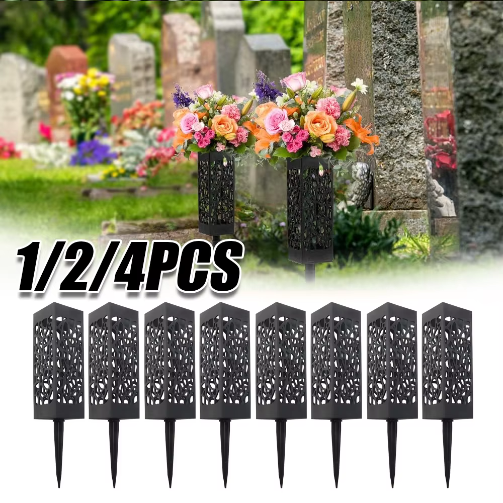 Vases de cimetière commémoratifs avec piquet, porte-fleurs pour tombes, décoration extérieure pour pierres tombales, fleurs artificielles pour tombes