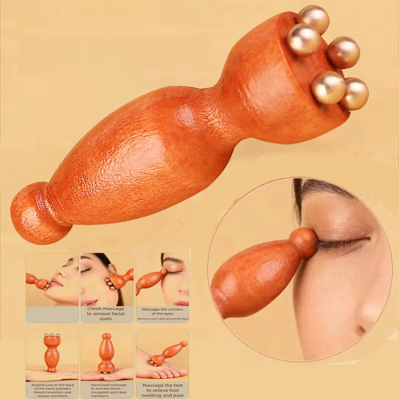 Outil de Massage des yeux masseur de visage bois laiton petit Lotus soins