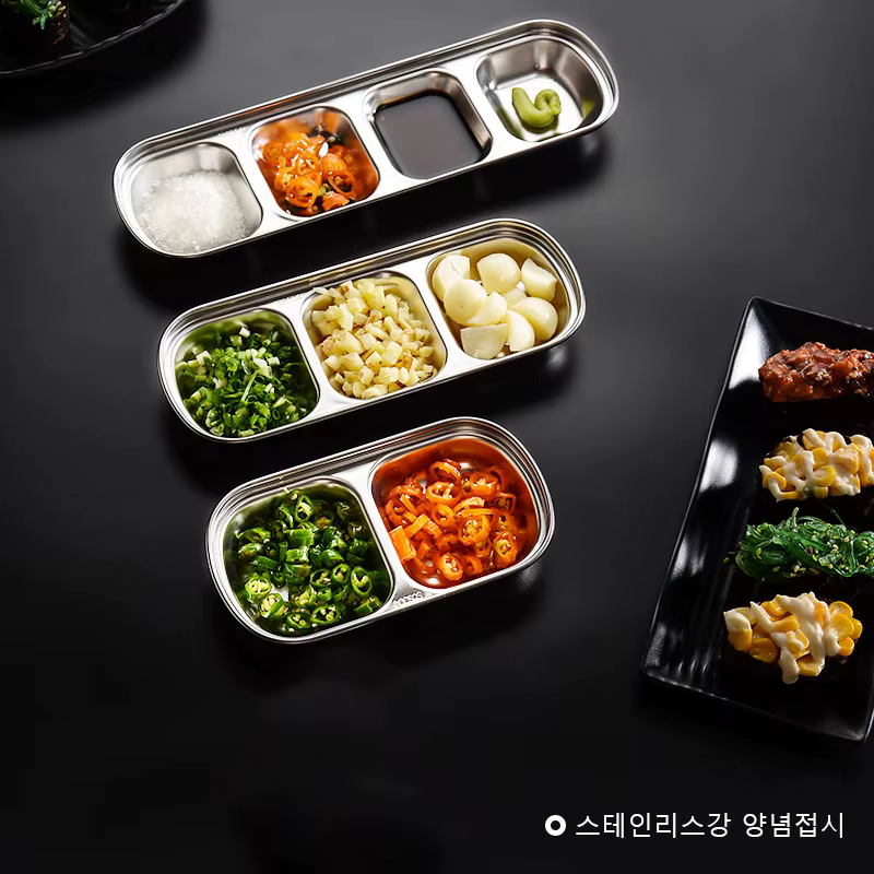 Bols à tremper divisés en acier inoxydable, assiette à Sauce, plateau à condiments pour BBQ, vinaigre, épices, Ketchup, sel, sucre, saveur
