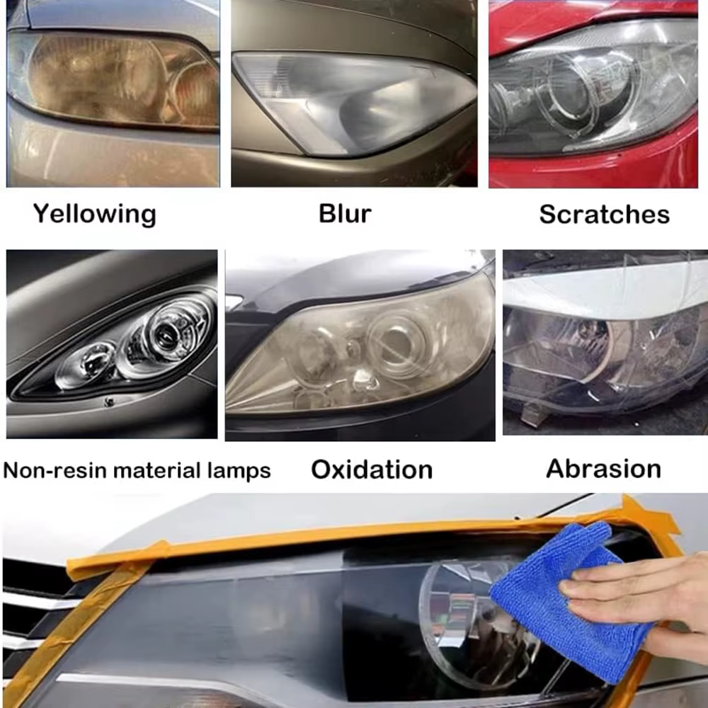 Liquide de réparation de phares de voiture, restauration de phares de voiture, nettoyage de phares de voiture, polymère liquide, vernis, pièce automobile
