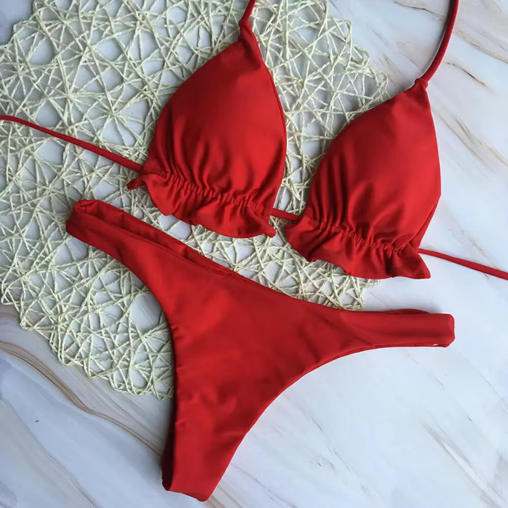 Été brésilien Bikini ensemble femmes Sexy haut bandeau string bas 2 pièces ensemble maillot de bain push-up à lacets maillot de bain maillots de bain