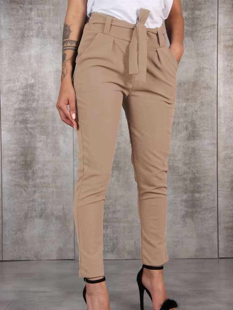 Femmes crayon pantalon printemps automne taille haute poche mince solide pantalon ARJ-K03