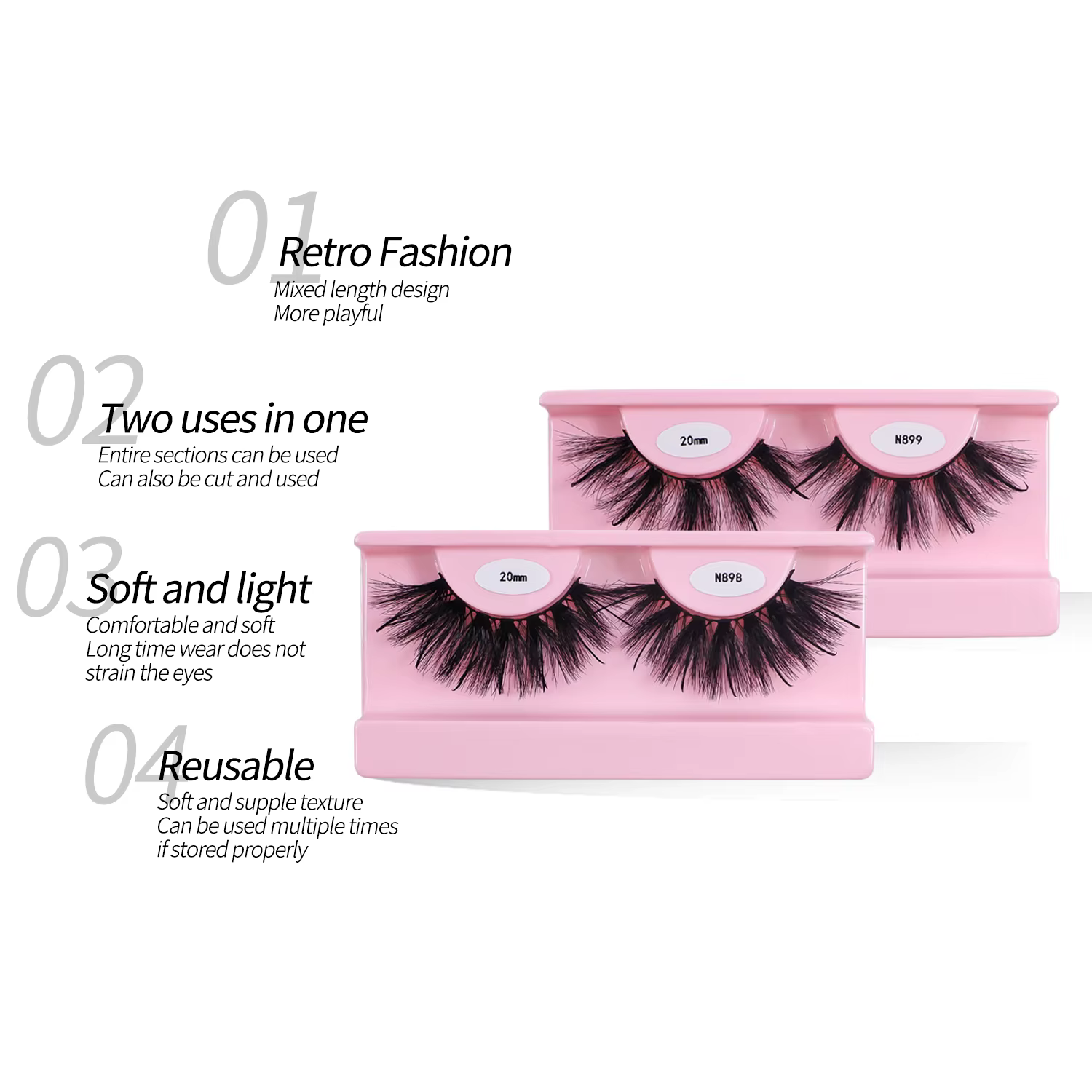 REDSIREN Faux cils en vison pointes vaporeux épais naturel pleine bande