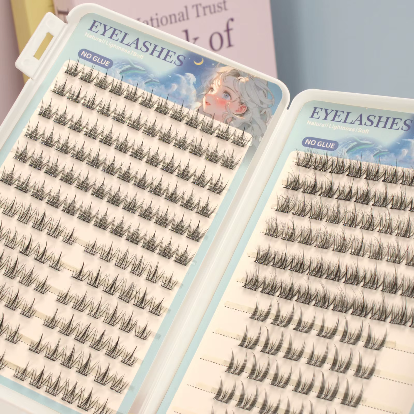 1 boîte de 4 faux cils autocollants - cils bouclés de longueur mixte C