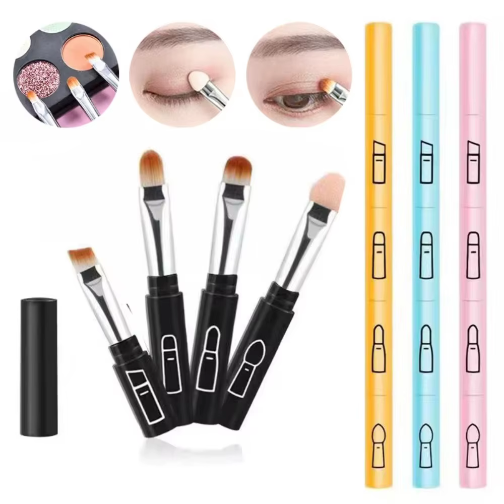 Taille de voyage 4 en 1 pinceau de maquillage Portable avec poignée en plastique fard à paupières pinceau à lèvres outil de maquillage multi-usage
