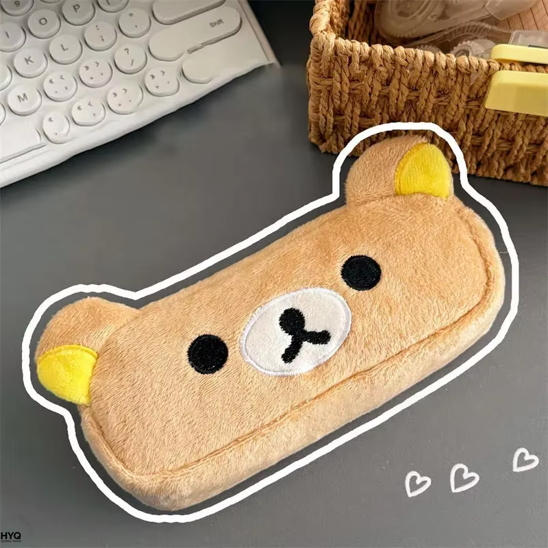 Étuis à crayons Kawaii Rilakkuma pour enfants et filles, pochette à crayons mignonne en forme d'ours de dessin animé, sac à stylos, papeterie scolaire, cadeaux tendance