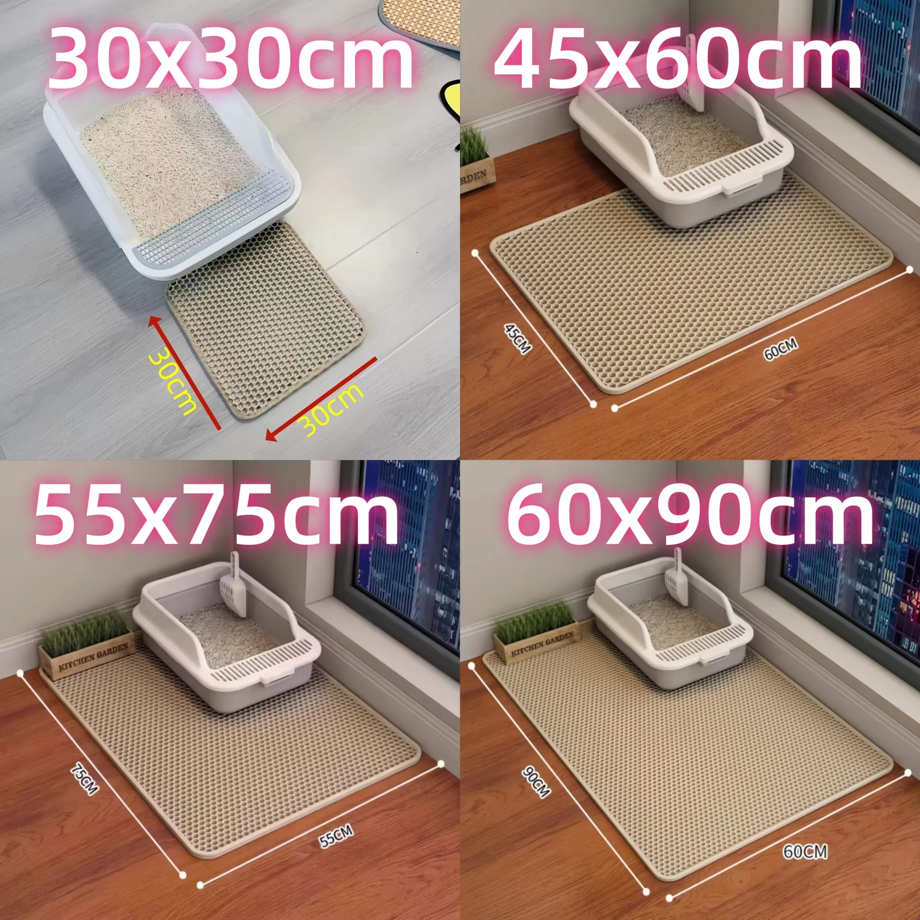 Tapis pour litière de chat, design à 2 couches, technologie de capture de sable de qualité supérieure, base imperméable, antidérapant, protection du sol pour animaux domestiques, pour chatons d'intéri