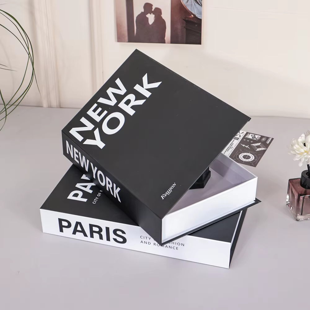 Boîtes de faux livres décoratives simples, ornements pour table basse, décoration de salon, Paris, New York, Londres