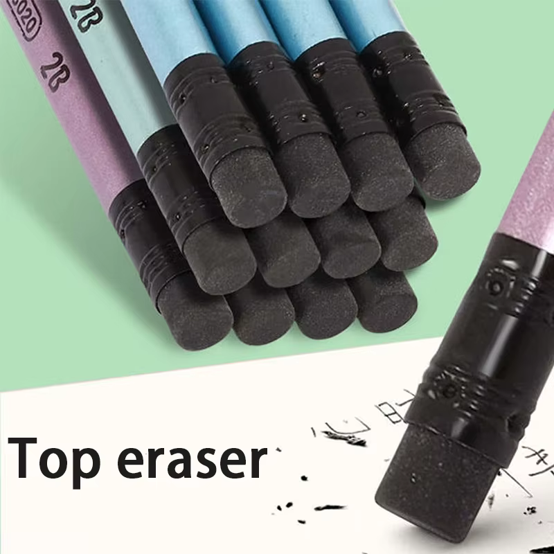 12 pièces/ensemble Crayons en bois HB 2B avec motif de dessin animé et gomme, taille-crayon gratuit, ensemble de crayons créatifs multi-usages pour étudiants