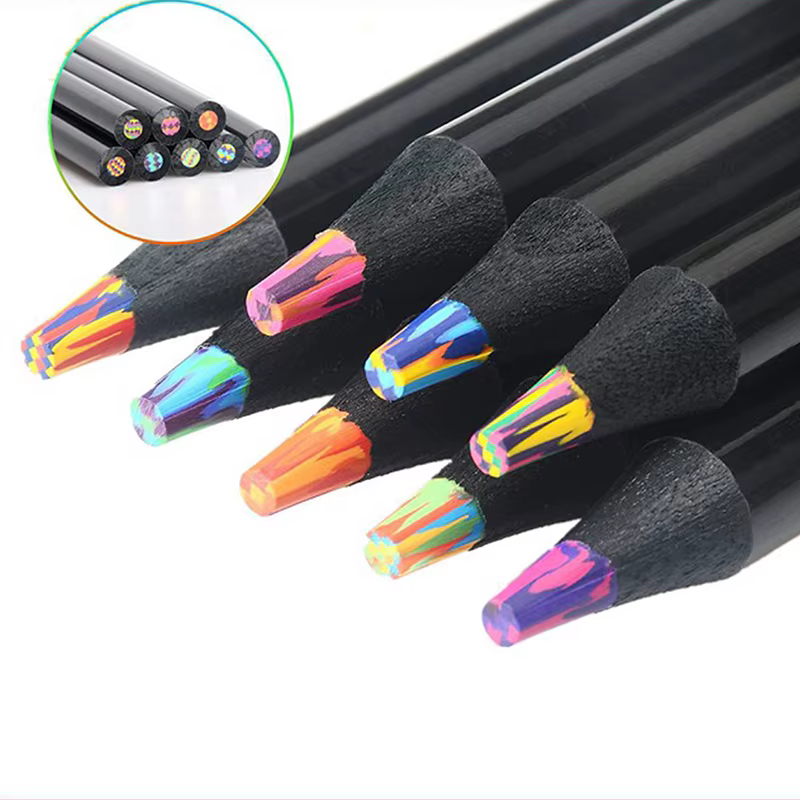 Ensemble de crayons de couleur arc-en-ciel concentriques pour enfants, crayons de peinture Kawaii, crayons de dessin, école, 12 couleurs, aléatoire, 1 pièce