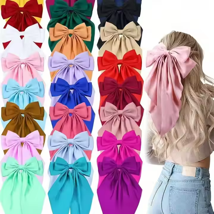 Nœuds de cheveux pour femmes, pinces à cheveux à gros nœud pour filles, pinces à cheveux en satin soyeux, longue queue surdimensionnée, grandes Barrettes à cheveux mignonnes Ae