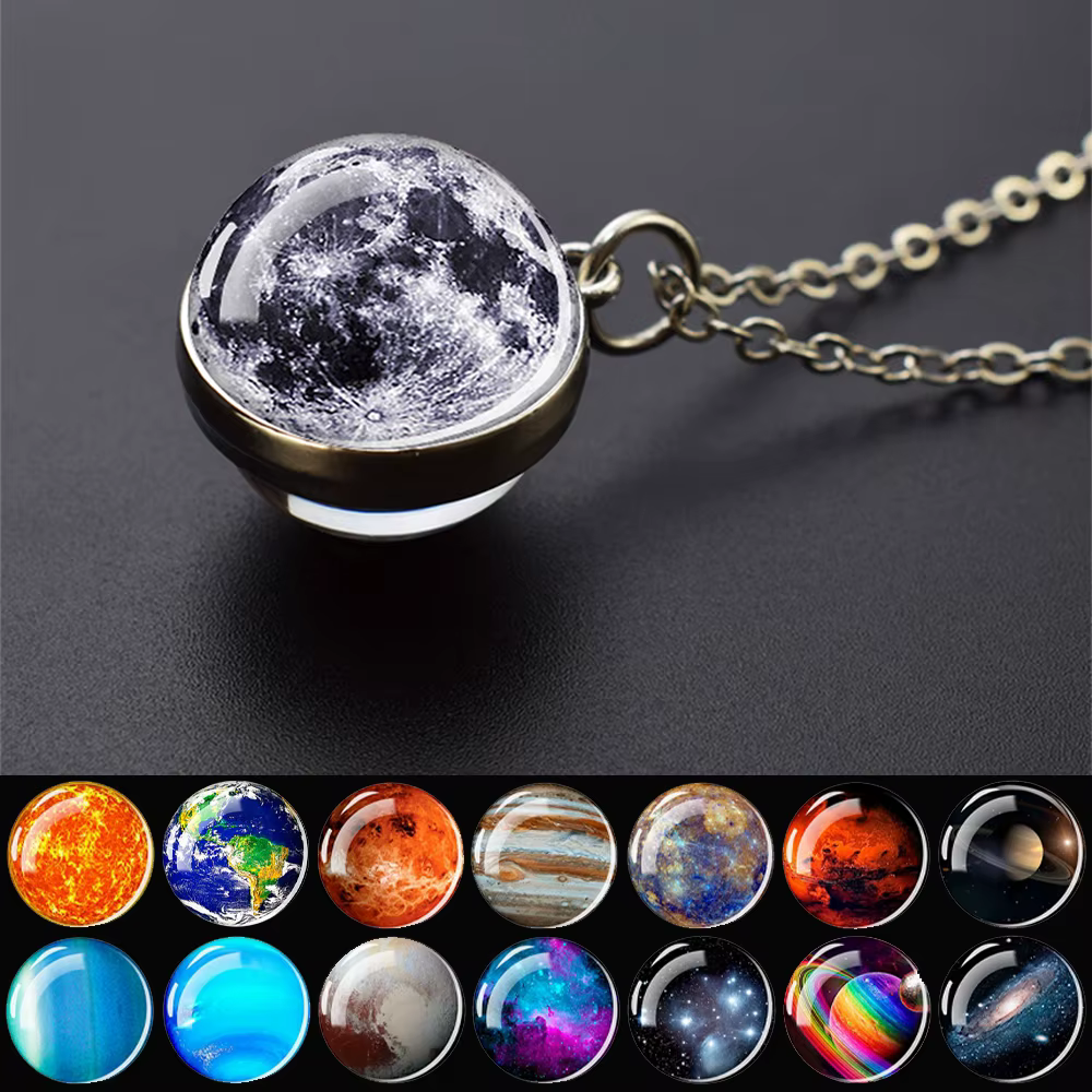 Système solaire huit planètes colliers planète galaxie Double face boule de verre pendentif collier pour femmes hommes astronomie bijoux cadeau