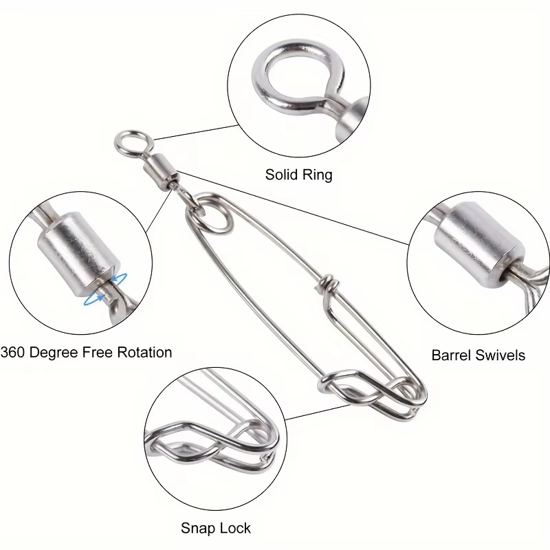Mousqueton pivotant de pêche à palangre, 5 pièces, émerillons à pression palangre en acier inoxydable, accessoires de pêche, broche d'ouverture et de fermeture des yeux