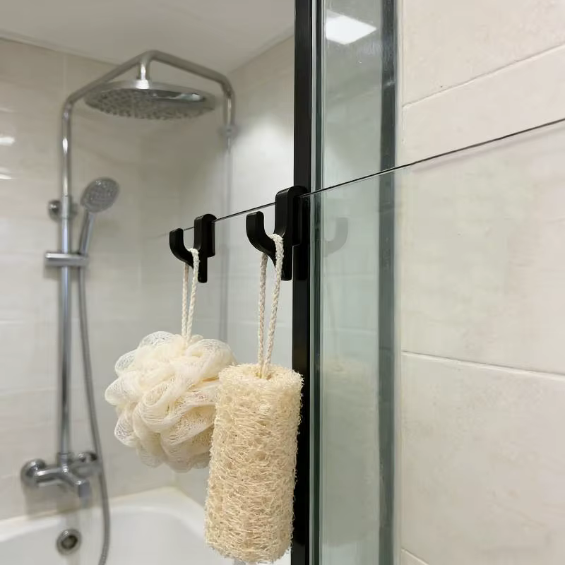 Crochets pour porte de douche, blancs et noirs, pour porte en verre de 6 mm d'épaisseur, faciles à installer, pour peignoirs, serviettes, vêtements, sans perçage