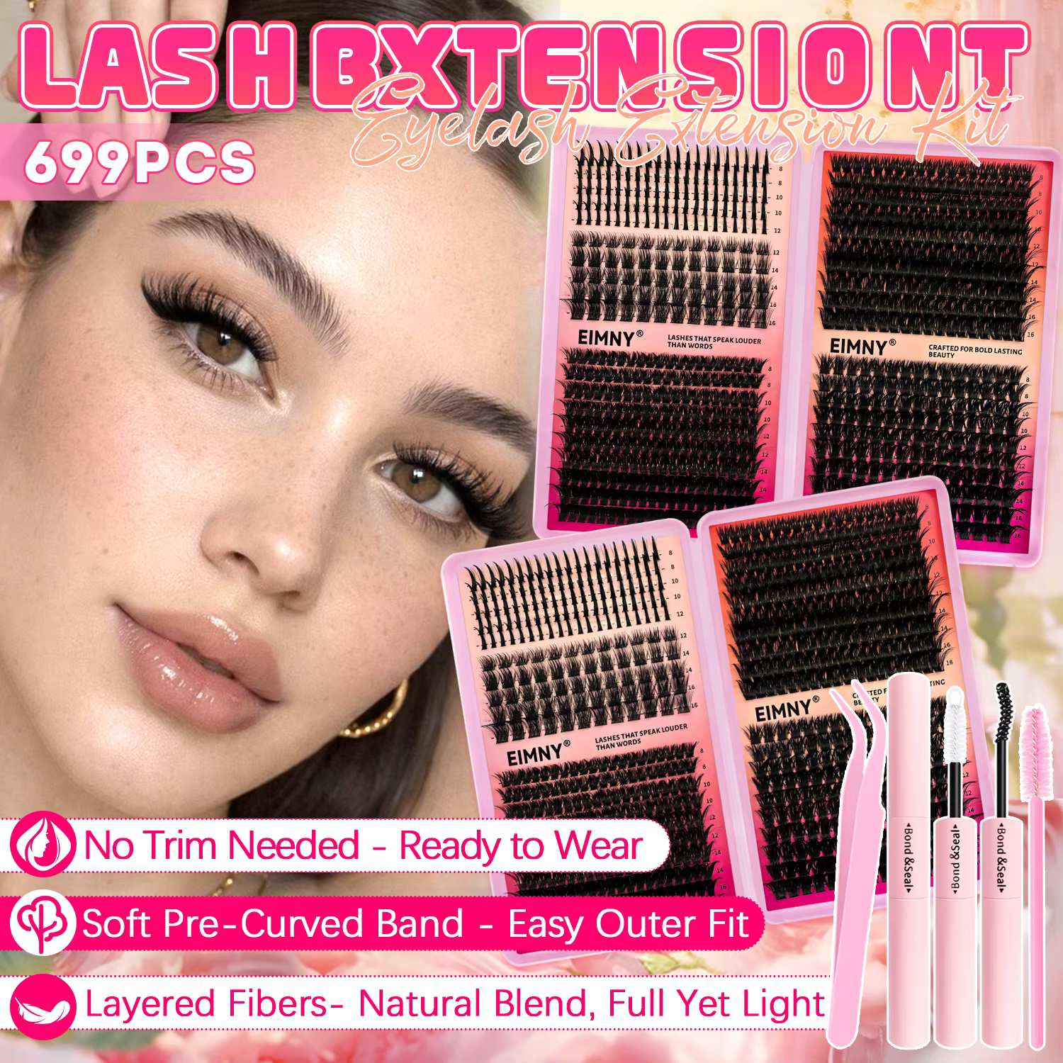 EIMNY 699PCS Cils en grappe Manga avec cinq designs
