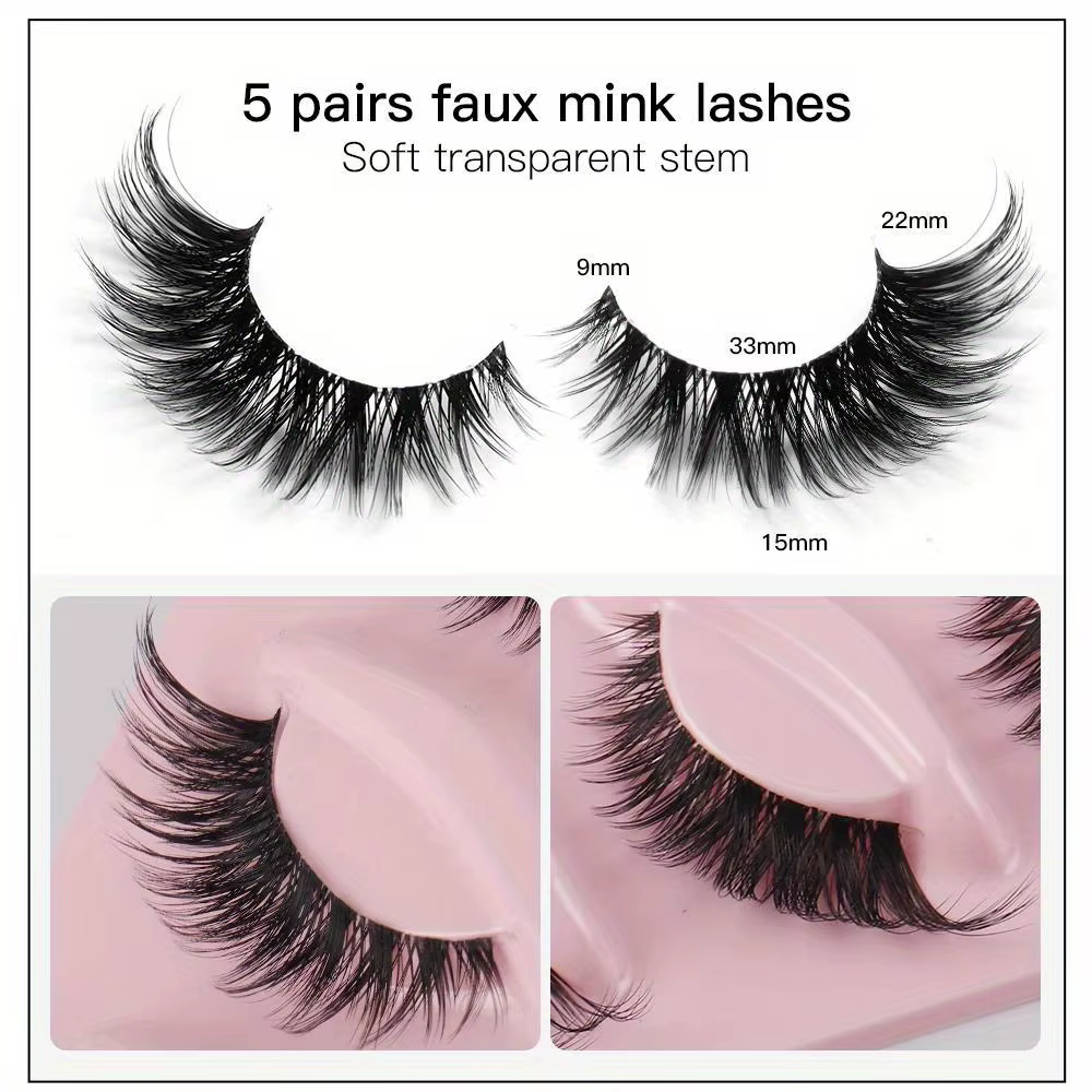 5 paires de faux cils œil de chat dramatiques – Naturels