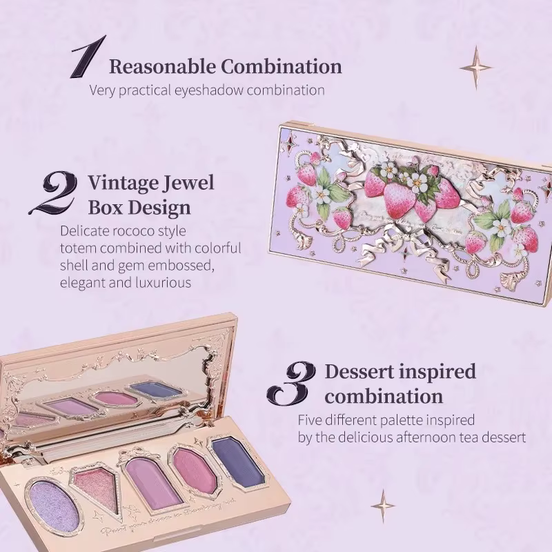 Fleur sait fraise Rococo fard à paupières pressé paillettes 5 couleurs ombre