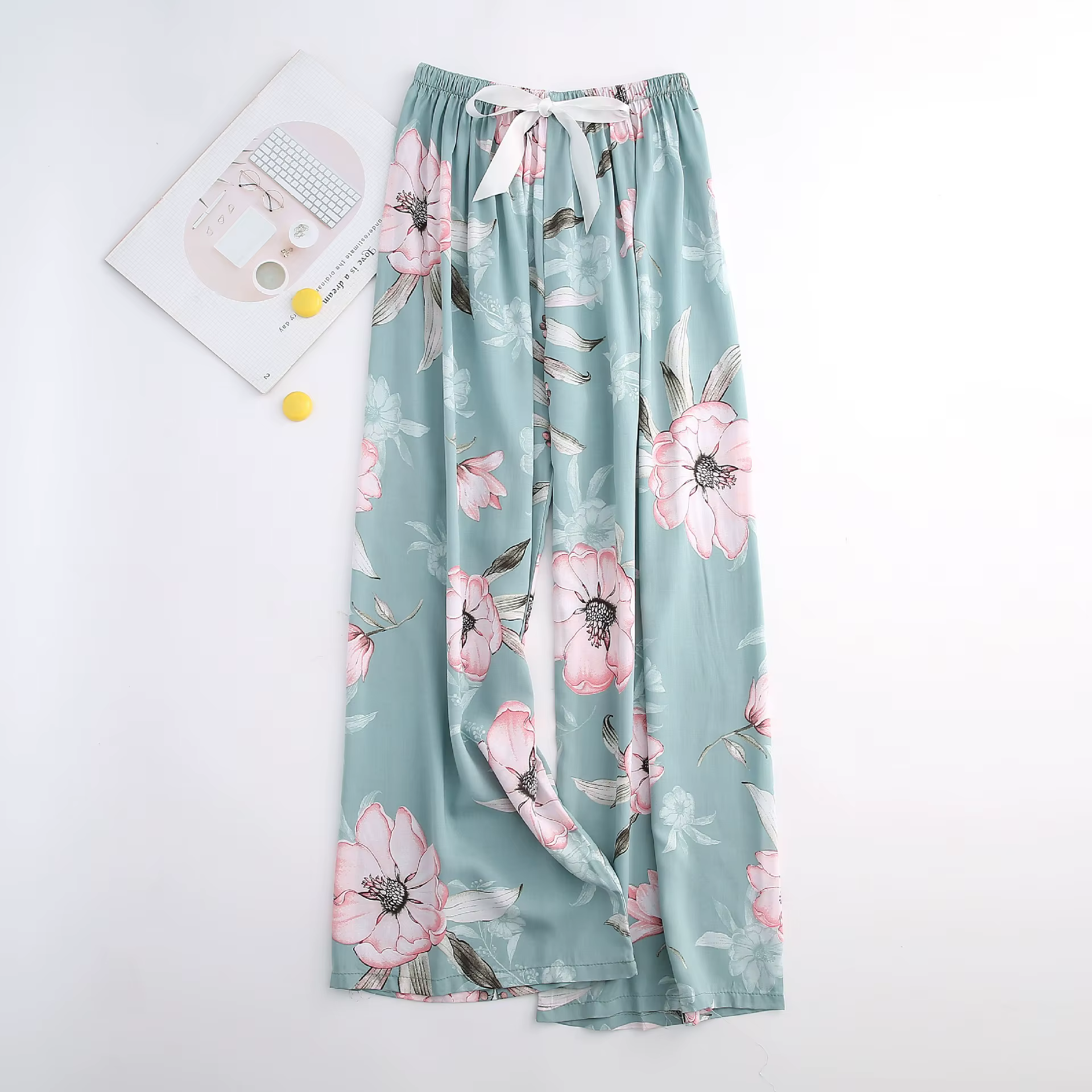 Pantalon de pyjama pour femmes, pantalon de maison, bas de sommeil fin, imprimé Floral, jambes larges, ample, grande taille, été