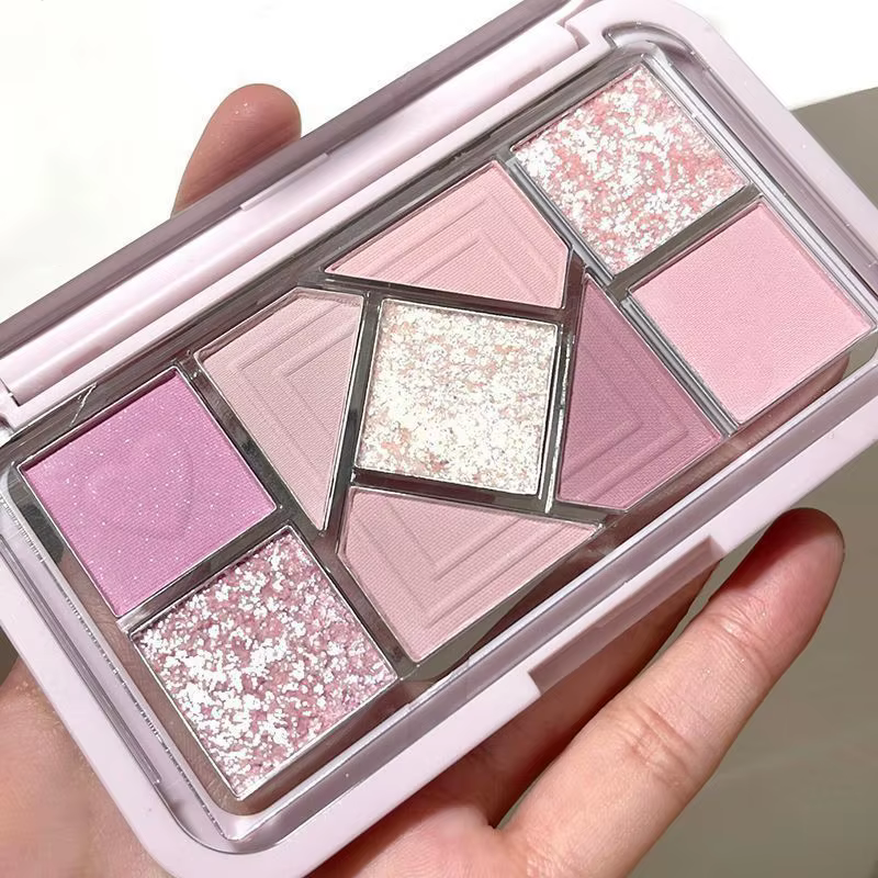 Nouveau 9 couleurs rose violet fard à paupières Palette haute brillance paillettes perle et mat pressé poudre
