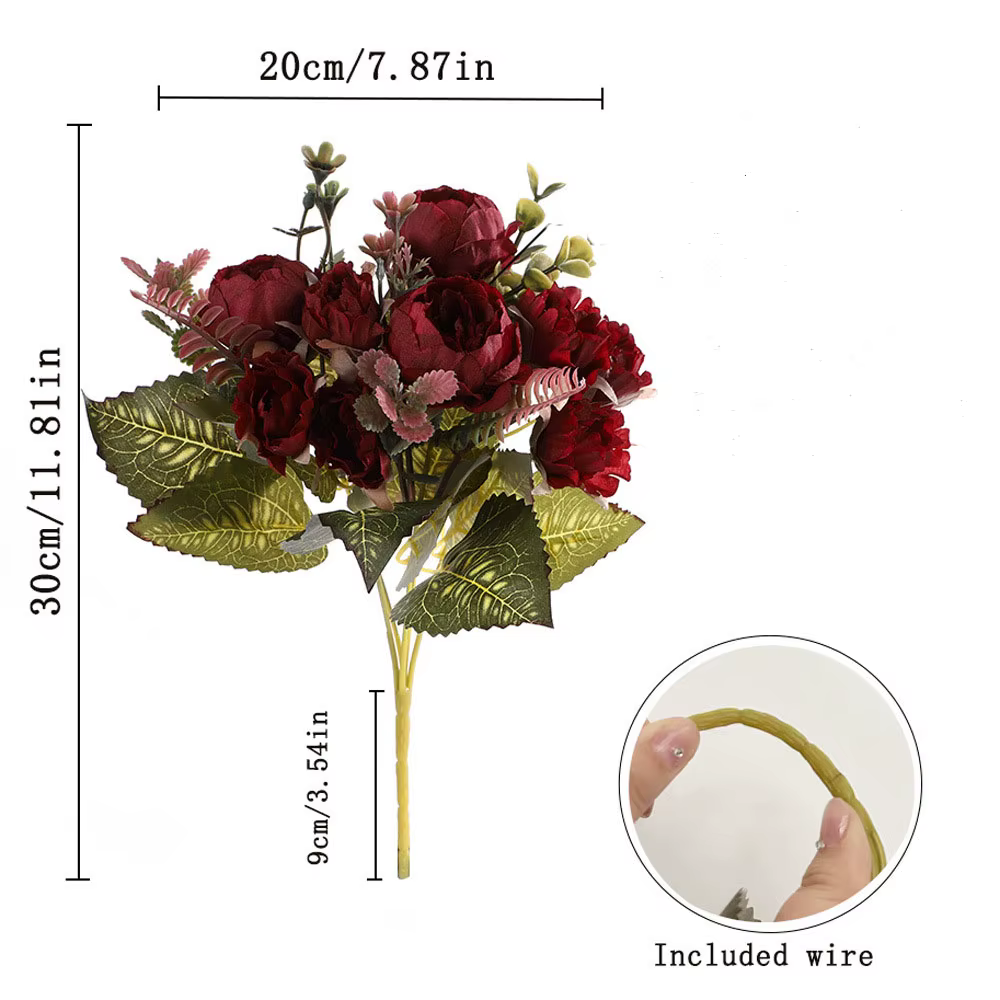Simulation de roses artificielles à 9 têtes, fausse arc de mariage, fleur en soie, décoration de maison, salon, Table, fausse fleur