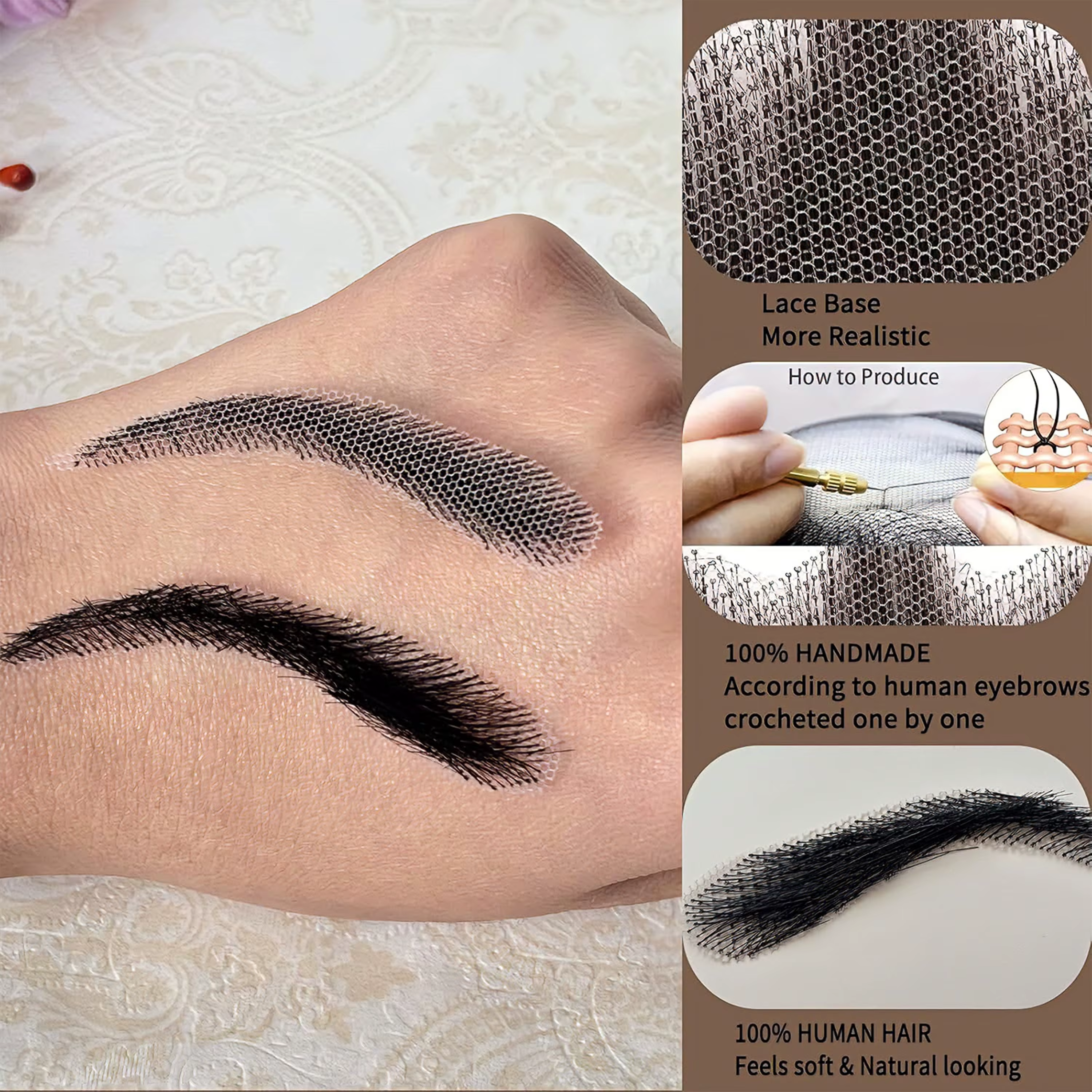 Faux sourcils 100% cheveux humains faits à la main