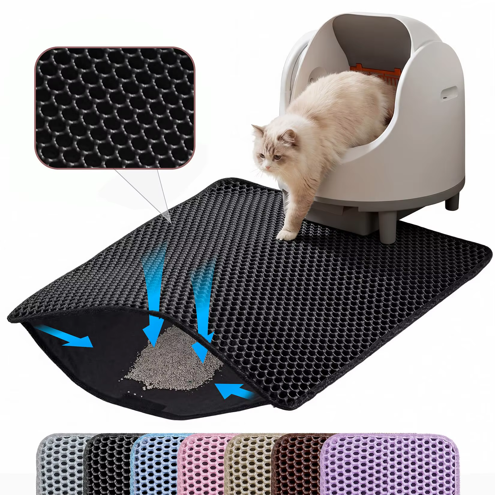 Tapis pour litière de chat, design à 2 couches, technologie de capture de sable de qualité supérieure, base imperméable, antidérapant, protection du sol pour animaux domestiques, pour chatons d'intéri