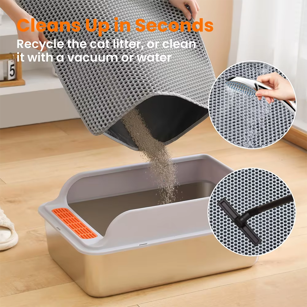 Tapis pour litière de chat, design à 2 couches, technologie de capture de sable de qualité supérieure, base imperméable, antidérapant, protection du sol pour animaux domestiques, pour chatons d'intéri