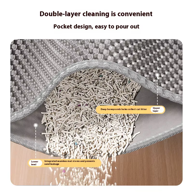 Tapis pour litière de chat, design à 2 couches, technologie de capture de sable de qualité supérieure, base imperméable, antidérapant, protection du sol pour animaux domestiques, pour chatons d'intéri