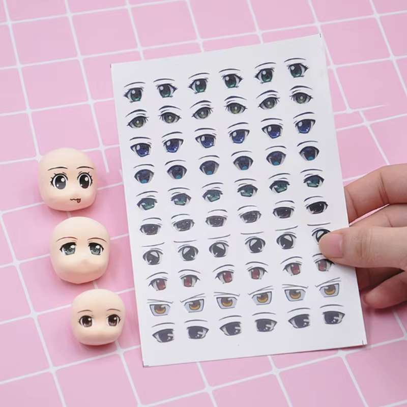 Autocollants pour les yeux poupées, 11 feuilles d'autocollants à l'eau pour le visage, décalcomanies dessin animé, pour