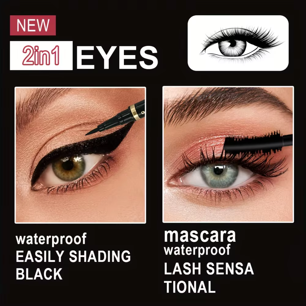 Mascara avec Eyeliner Combo noir mince ligne de dessin définition douce longue durée maquillage pour les yeux imperméable 2 pièces ensemble