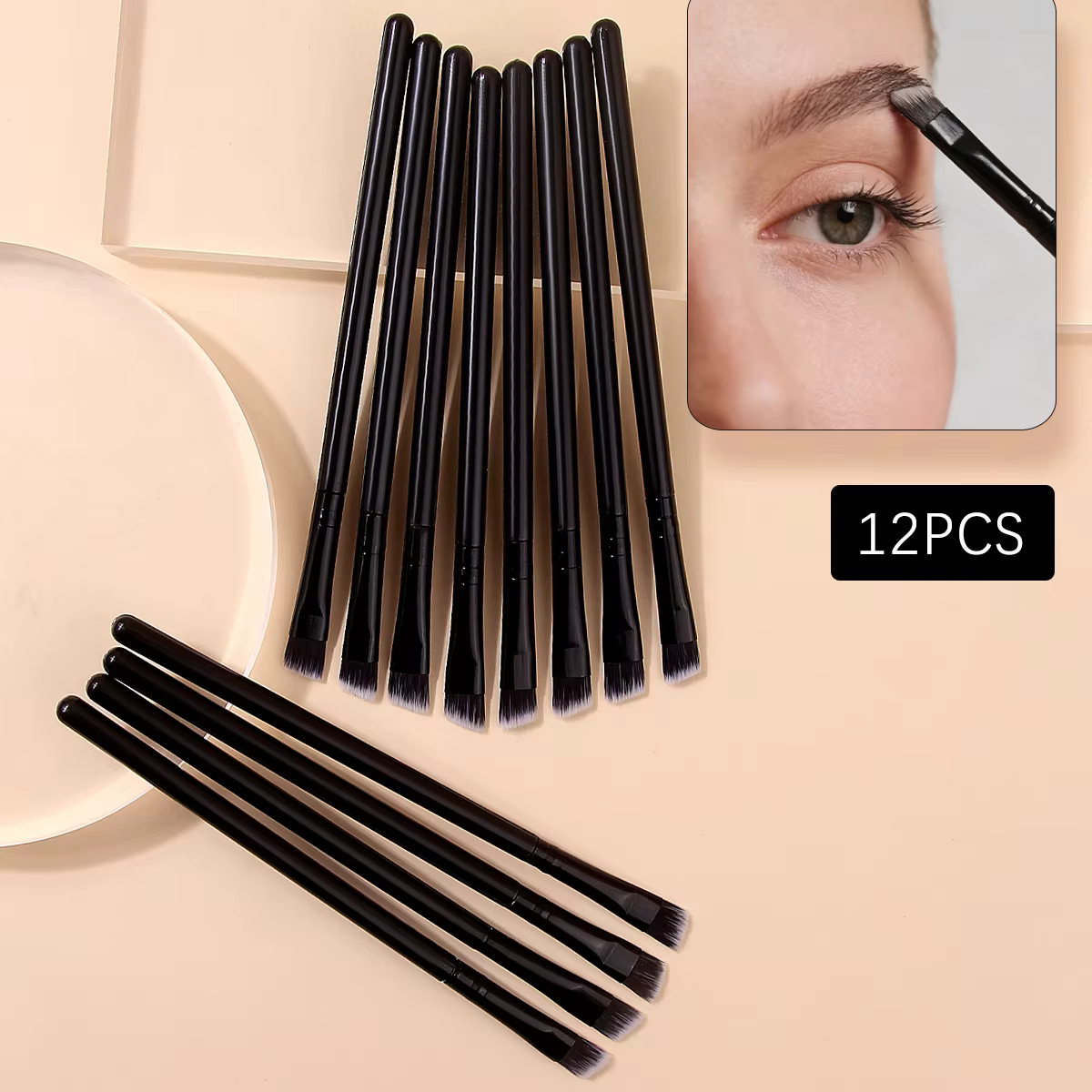 Lot de 12 pinceaux à sourcils souples angulaires
