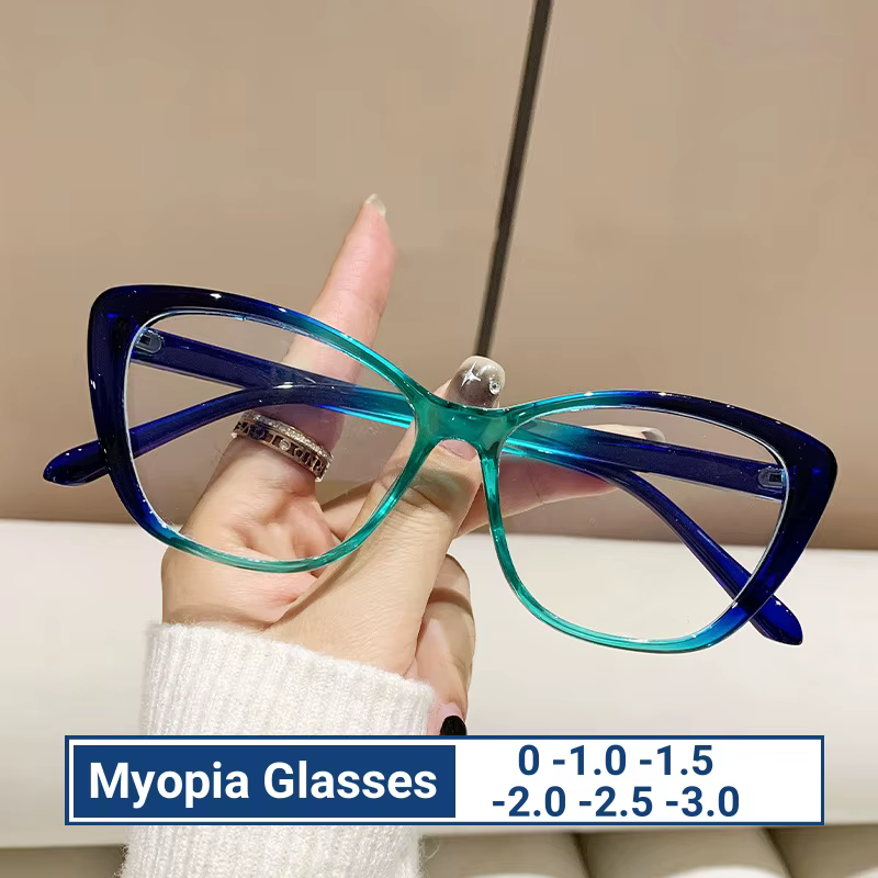 Lunettes de vision de près ultra-légères pour femmes, lunettes de myopie œil de chat, anti-lumière bleue, lunettes d'ordinateur, dioptrie 0 à-3.0, mode