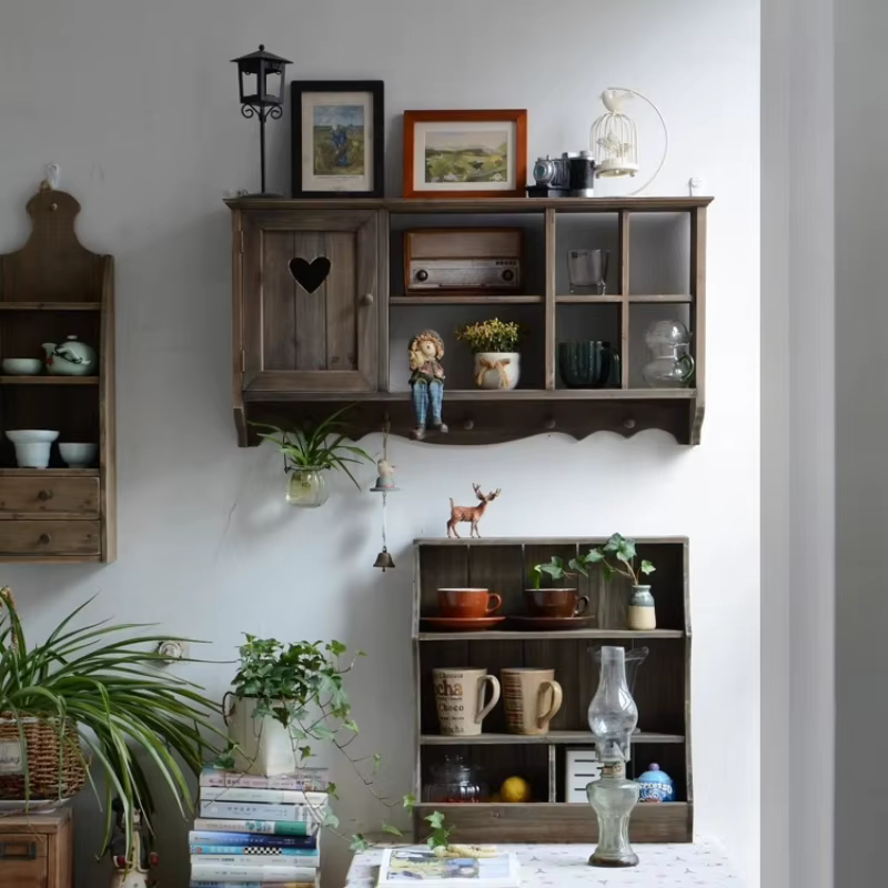 Armoire de rangement montée sur étagère murale en bois massif, avec support, étagère polyvalente, organisateur, support de verre de cuisine