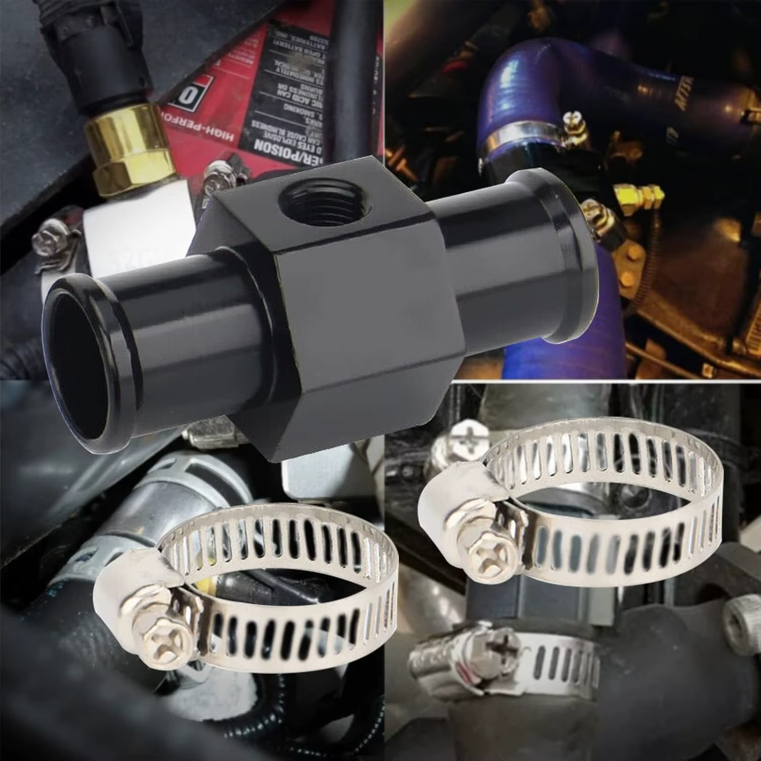 Jauge de température de l'eau noire, température du radiateur, capteur de tuyau de Joint de température de l'eau, adaptateur de tuyau 18MM 20MM 22MM 24MM